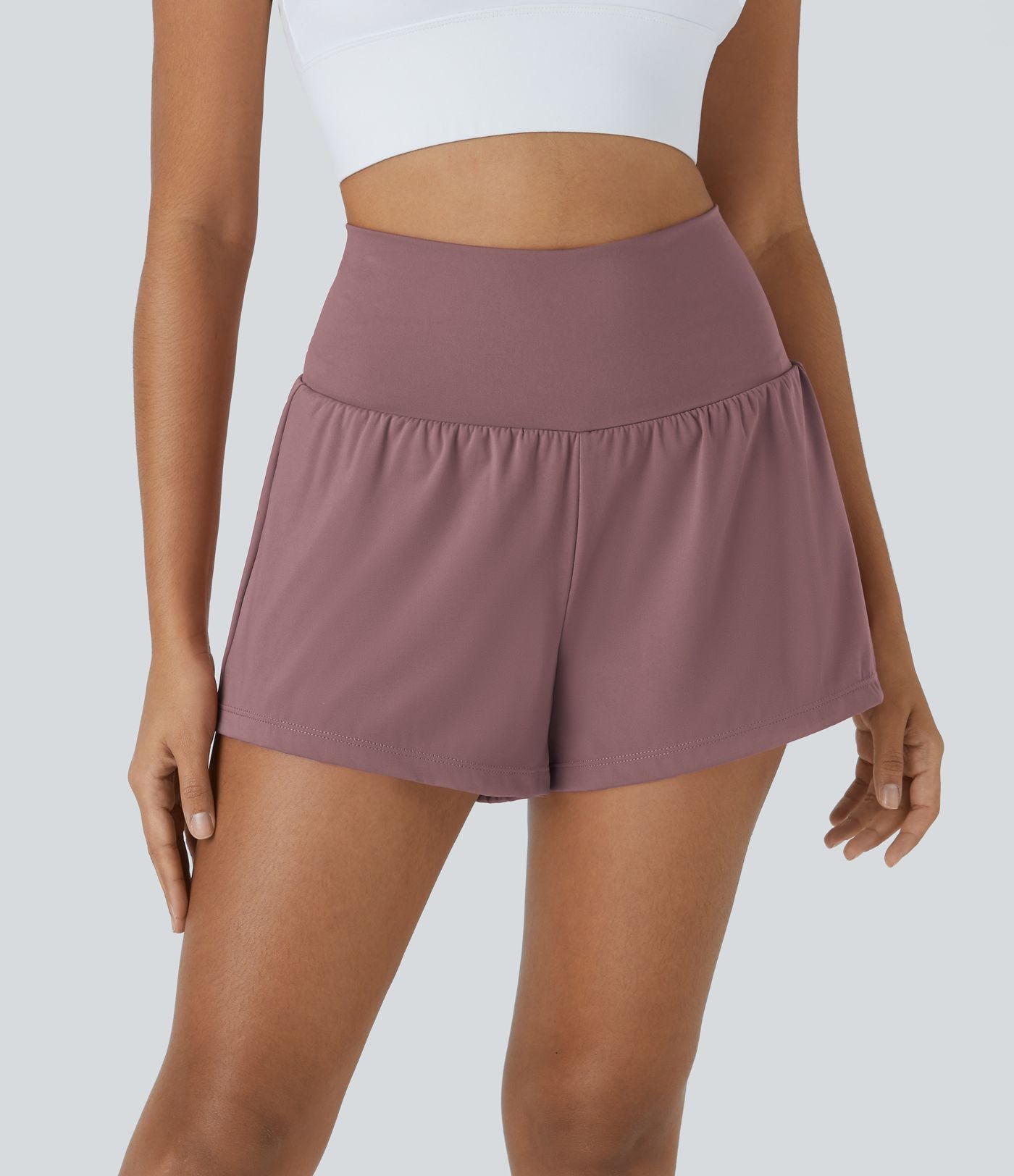 Short 7,5cm Yoga 2 en 1 Super Taille Haute Poches Arrière Poches Cachées Latérales