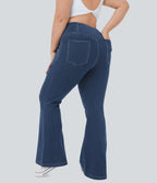 Jean super évasé Halara Flex™ grande taille en maille denim extensible délavée taille haute avec poches croisées effet frais InstantCool respirant