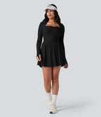 Robe de tennis active courte Halara UltraSculpt™ push-up 2-en-1 manches longues avec trous pouces et poche