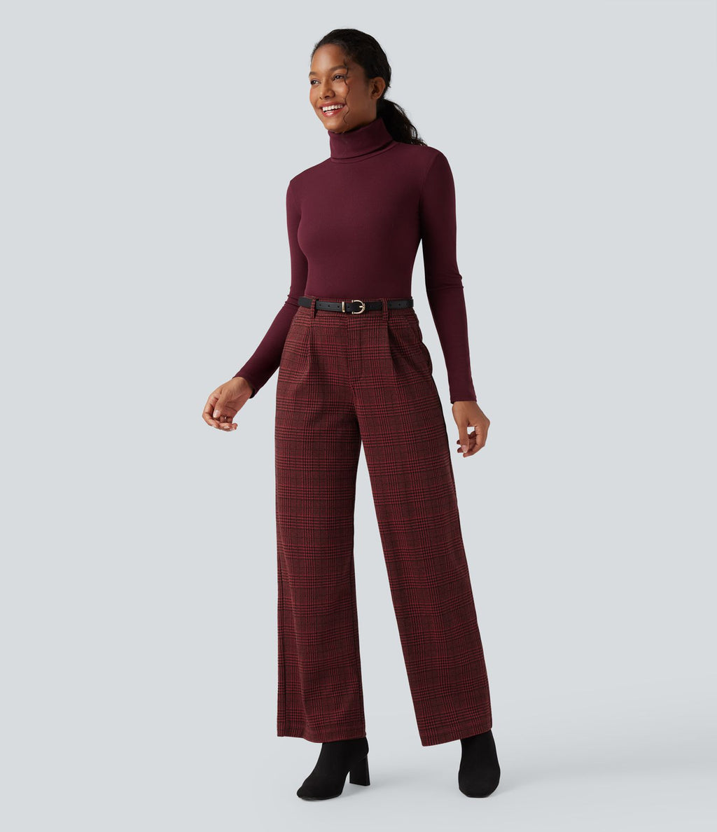Pantalon tailleur droit Halara Flex™ taille haute pied-de-poule à carreaux avec poches