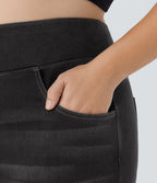 Halara Flex™ Jeans Larges Casual Taille Haute Multiples Poches Lavés Élastiques et Tricotés Grande Taille