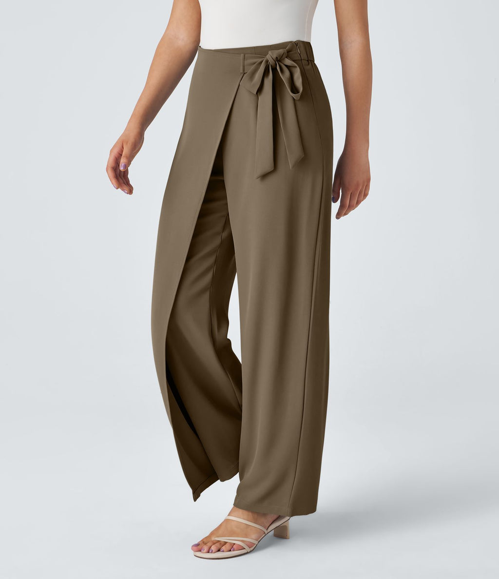 Pantalon Tailleur Large Fluide Taille Haute Fermeture Éclair Invisible