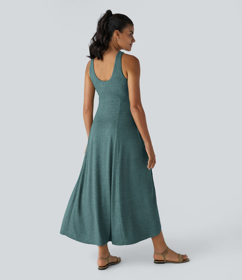 Robe Casual Débardeur Longue Fluide Fendue Dos Nu à Col en U