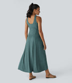 Robe Casual Débardeur Longue Fluide Fendue Dos Nu à Col en U