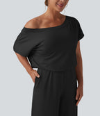 Combinaison casual asymétrique manches courtes avec poches et fente - Easy Peasy