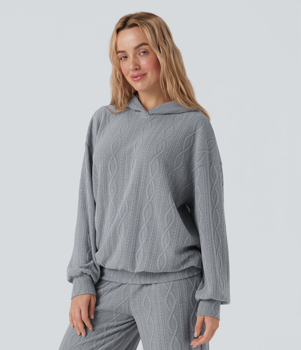 Sweatshirt décontracté à capuche manches longues oversize maille torsadée
