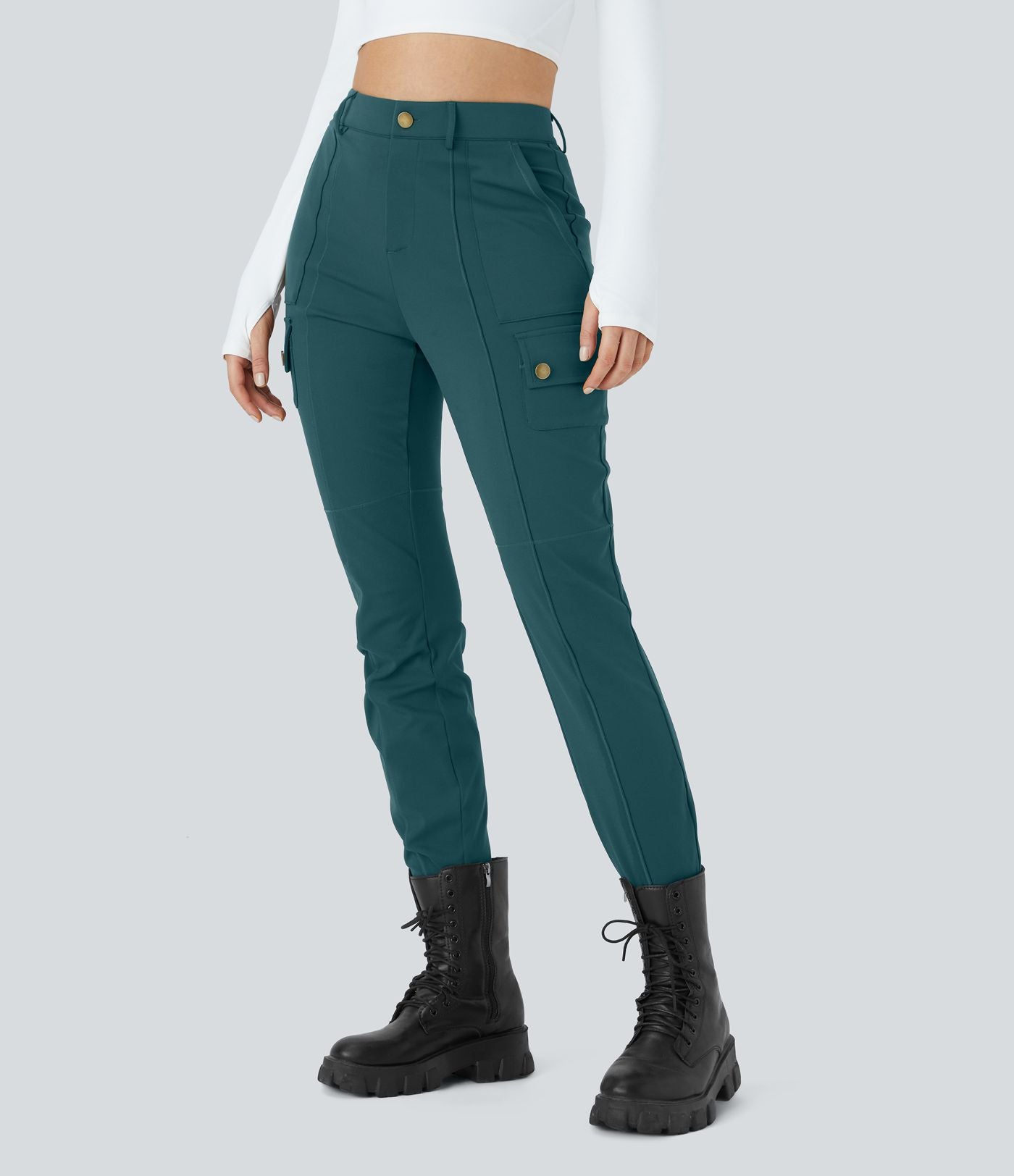 Pantalon cargo ajusté uni taille haute DayStretch avec poches zippées