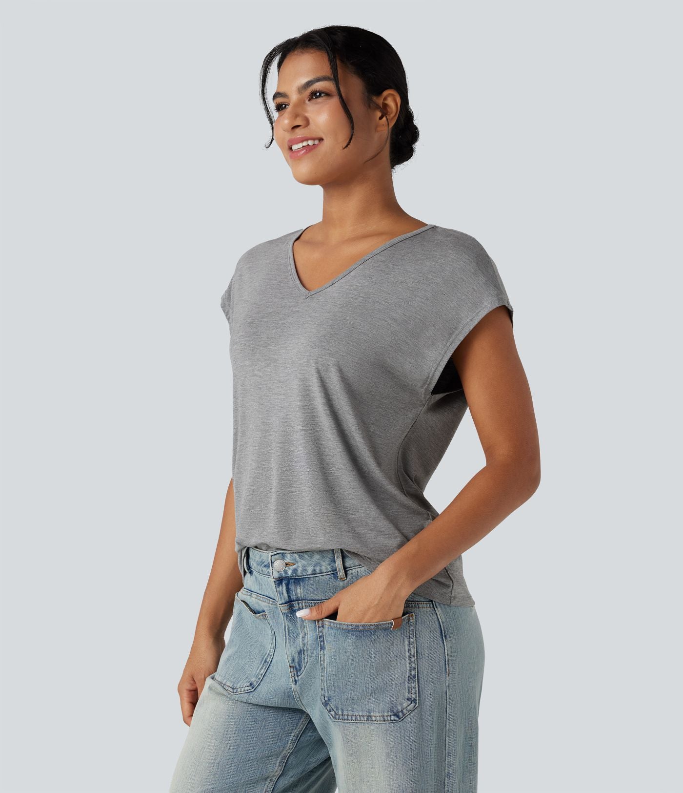T-shirt casual col V manches courtes