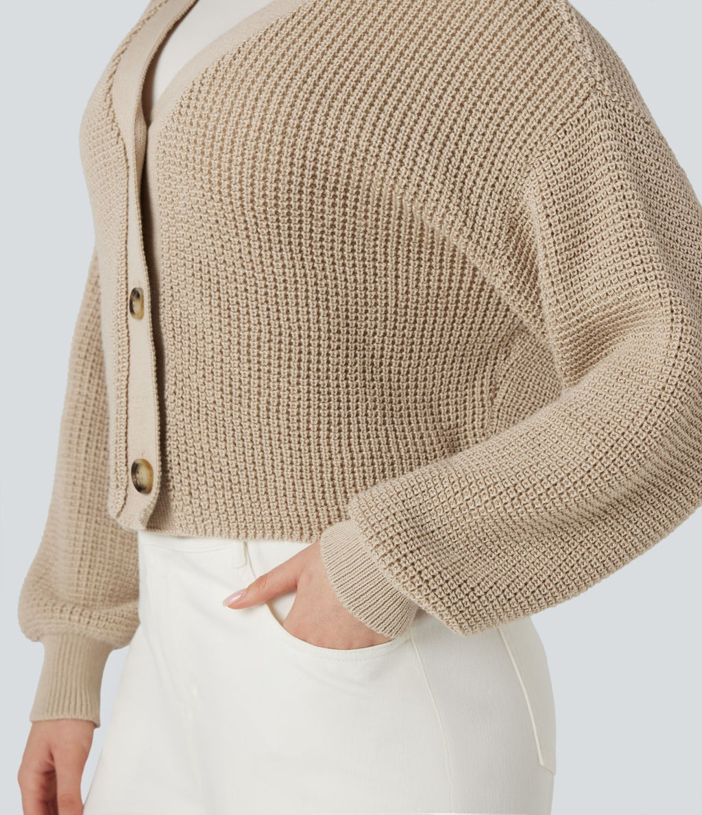 Cardigan gaufré col V manches longues
