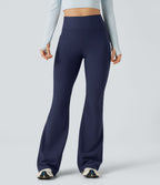 Pantalon de yoga évasé thermique en polaire froncée, taille haute, avec poches