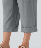 Pantalon de villégiature capri effet lin, grande taille, taille haute, avec poches