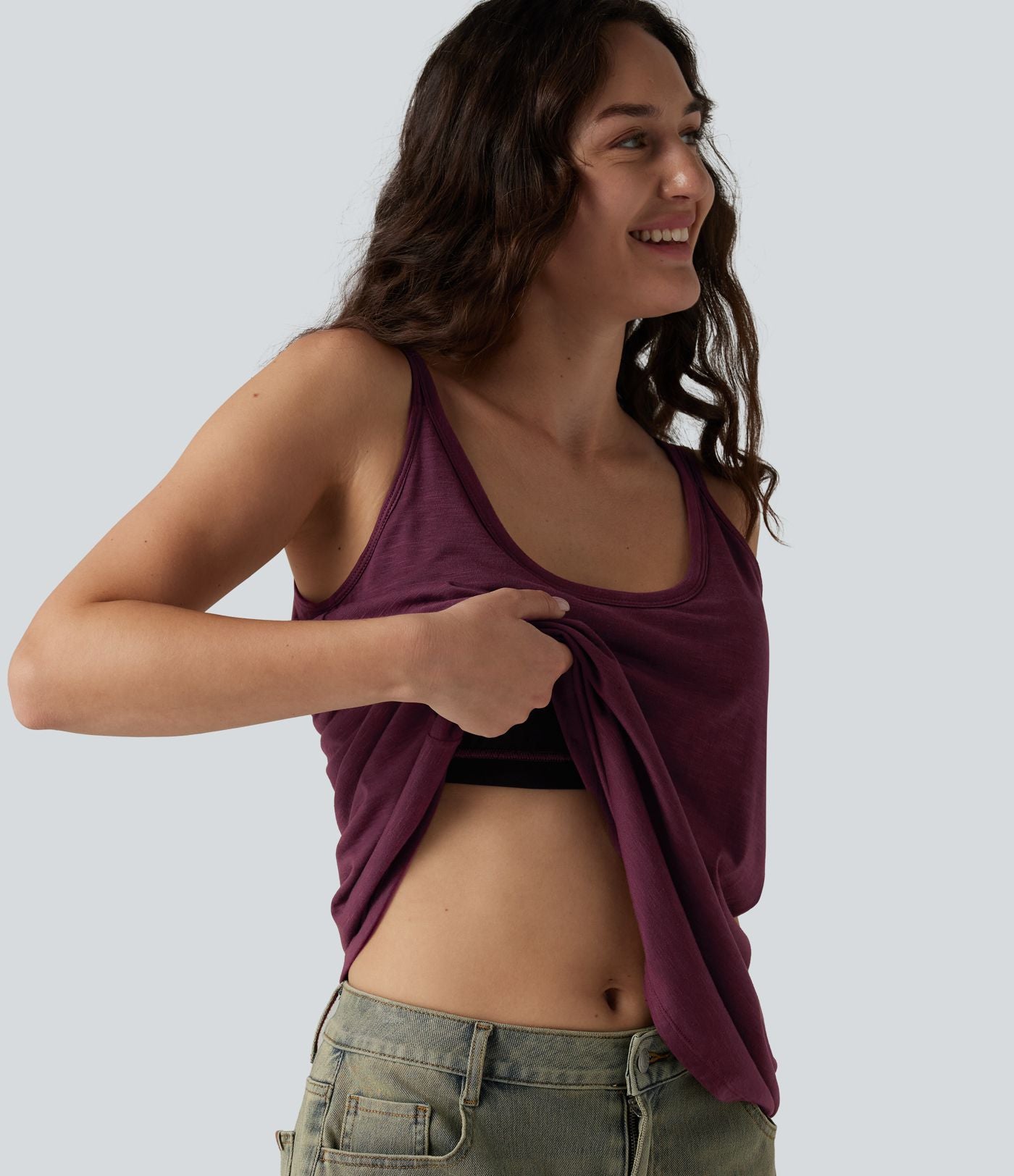 Débardeur décontracté à col en U et brassière intégrée