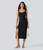 Robe midi moulante décontractée décolleté cœur avec soutien-gorge intégré
