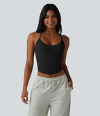 Débardeur décontracté col U dos en Y à effet frais InstantCool, ourlet arrondi et brassière intégrée à séchage rapide, protection solaire UPF50+