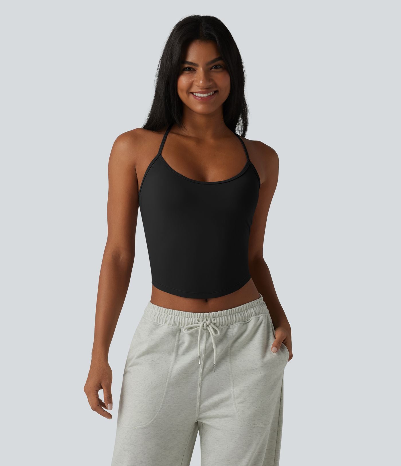 Débardeur décontracté col U dos en Y à effet frais InstantCool, ourlet arrondi et brassière intégrée à séchage rapide, protection solaire UPF50+