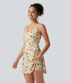 Robe active mini de danse 2-en-1 à petites fleurs, coussinets amovibles, poches et accès facile Easy Peasy