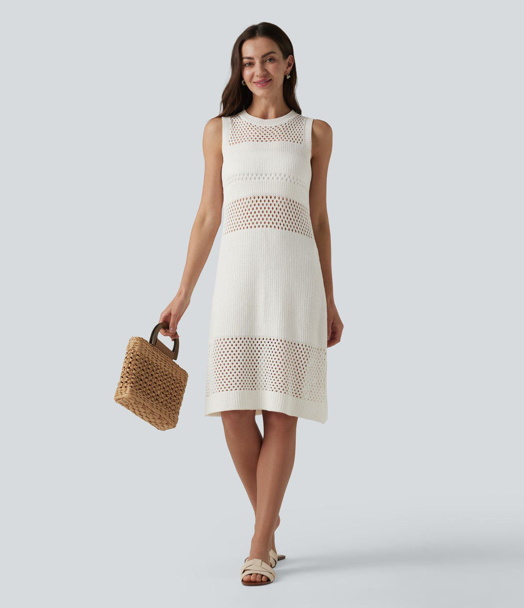 Robe mini sans manches à col rond avec découpes