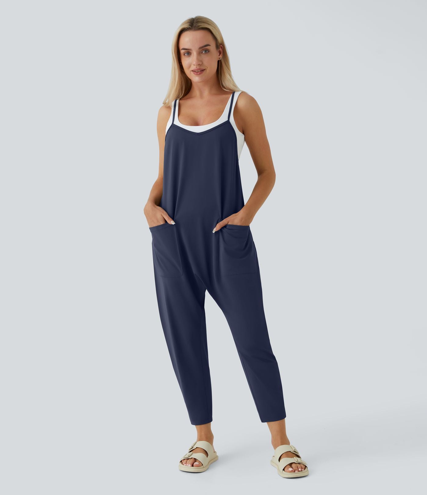 Combinaison Casual à Jambes Fuselées Chevilles Lâche Dos Nu Poches Multiples