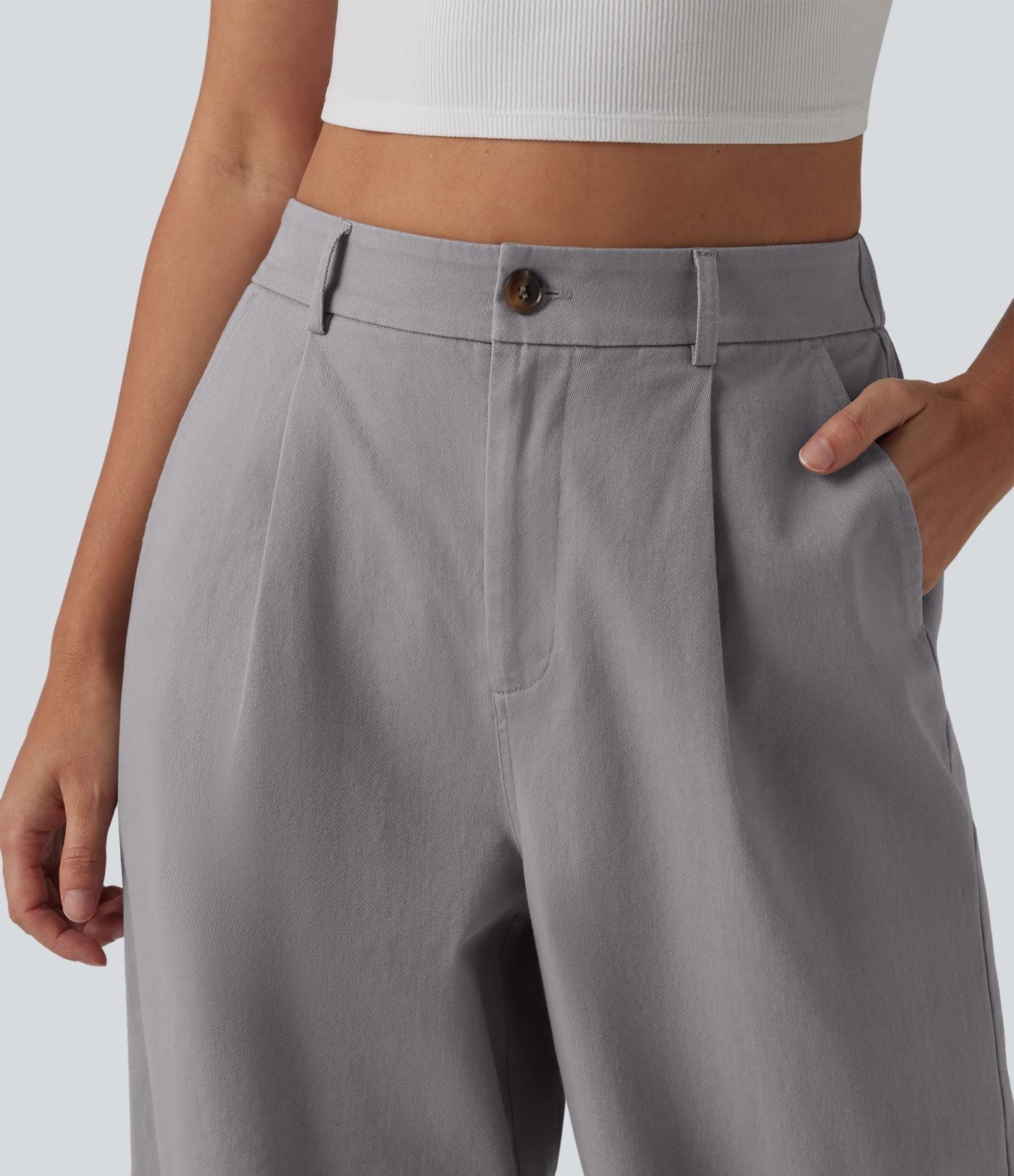 Pantalon chino tailleur en coton, taille haute, coupe droite et poches