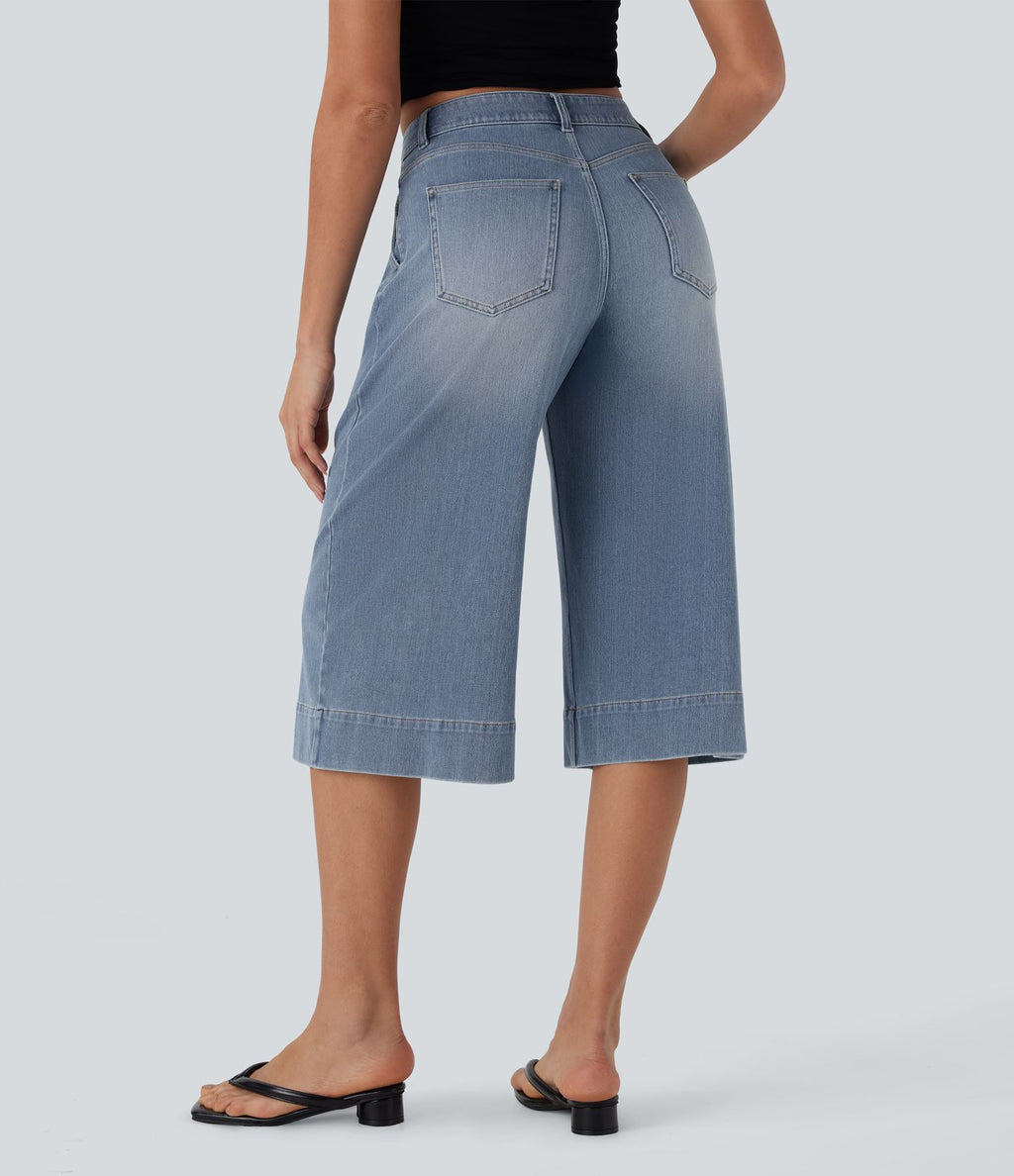 Jean décontracté capri large fluide taille mi-haute Halara Flex™ effet délavé avec poches