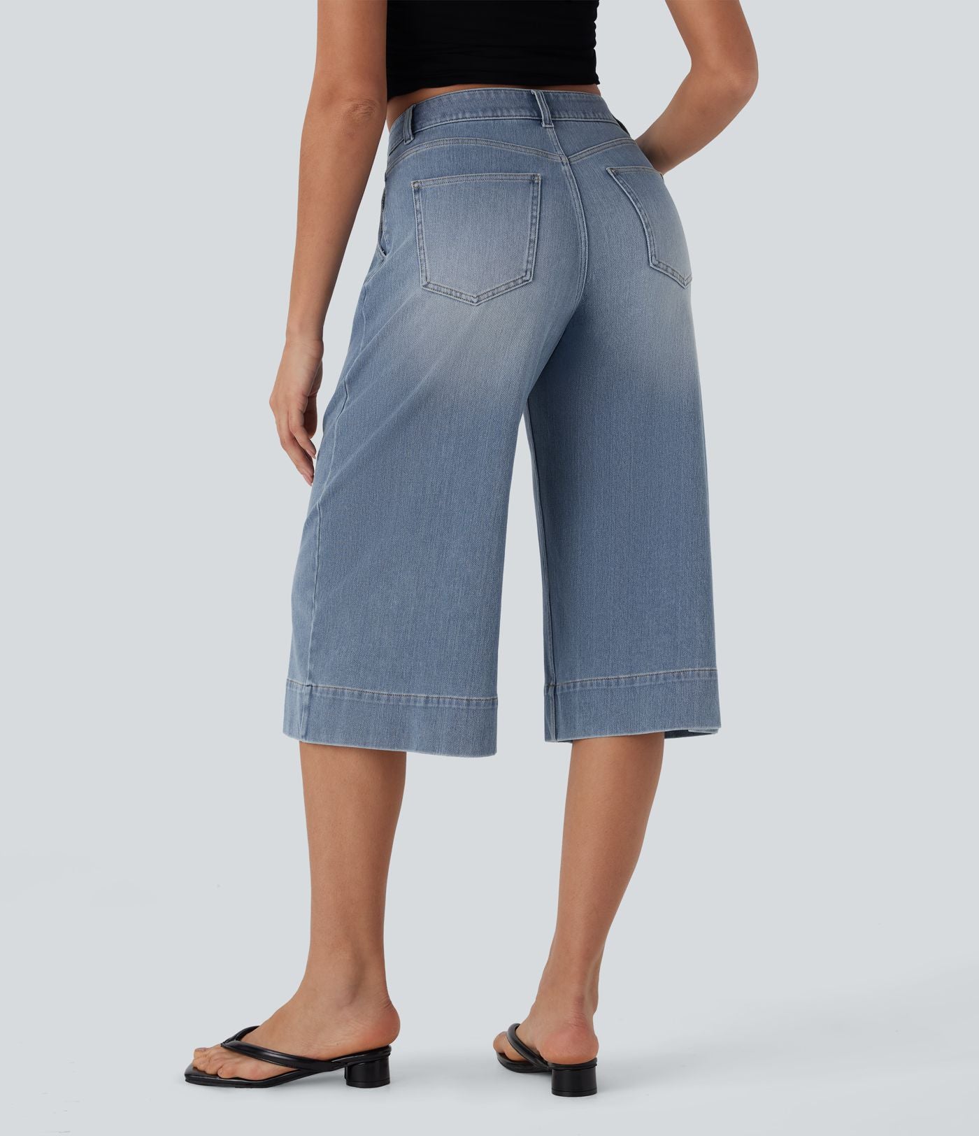 Jean décontracté capri large fluide taille mi-haute Halara Flex™ effet délavé avec poches