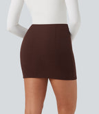 Jupe mini moulante côtelée 2-en-1 taille haute