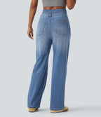 Jean décontracté Halara Flex™ jambe droite taille haute rabattable avec poches