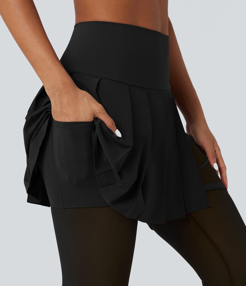 Legging à jupe étrier danse Breezeful™ 2-en-1 taille haute plissé résille contrastante séchage rapide avec poches