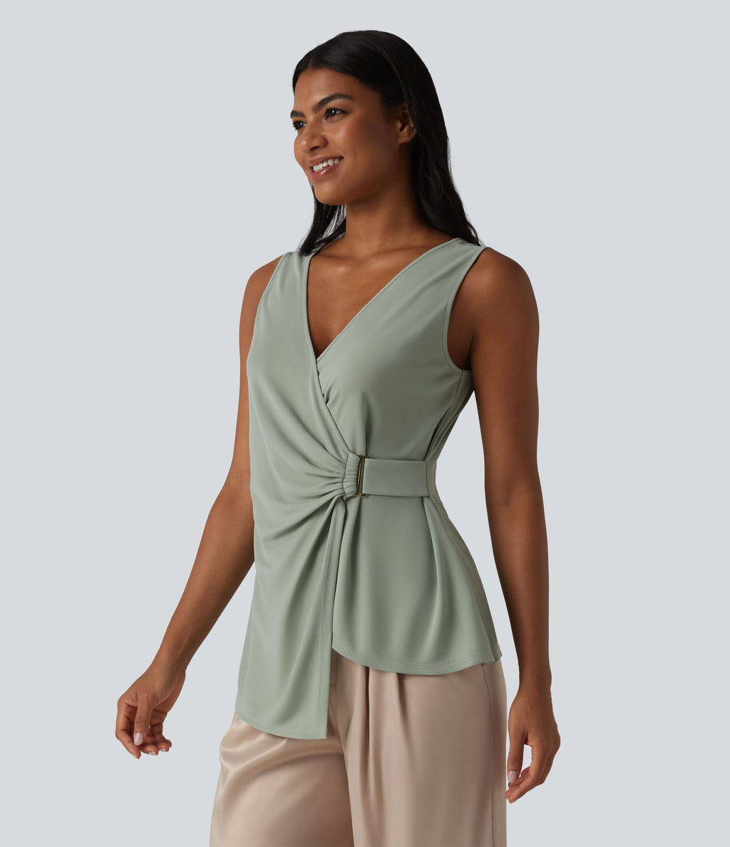 Chemise casual sans manches col V ourlet asymétrique