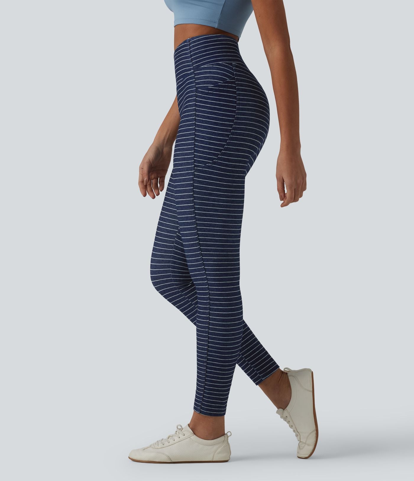 Jegging 7/8 rayé taille haute Halara Flex™ avec poches et effet ventre plat