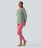 Top de sport yoga une épaule séchage rapide ourlet arrondi asymétrique manches longues avec trous pouces - Brassière intégrée