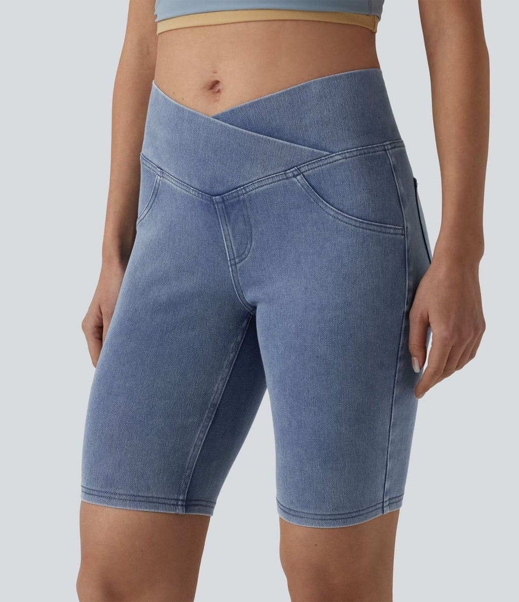 Short denim skinny décontracté Halara Flex™ croisé taille mi-haute 23 cm avec poches