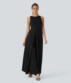 Combinaison Breezeful™ à séchage rapide pour demoiselles d'honneur et invitées de mariage, sans manches, avec fermeture éclair, poches latérales et détails contrastés