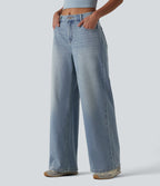 Jean Halara Flex™ mi-taille large ample délavé décontracté avec poches