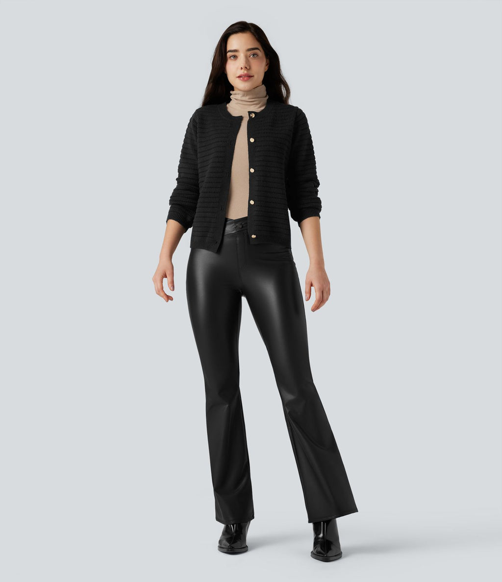 Pantalon évasé asymétrique polaire PU gainant extensible taille haute avec poches