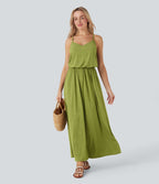 Robe longue fluide type nuisette à bretelles ajustables avec poches