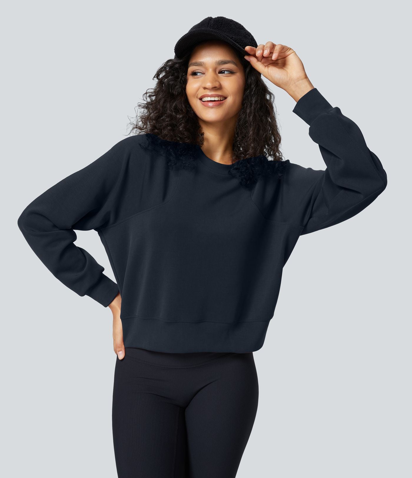 Sweatshirt Casual Solide à Manches Raglan et Col Rond