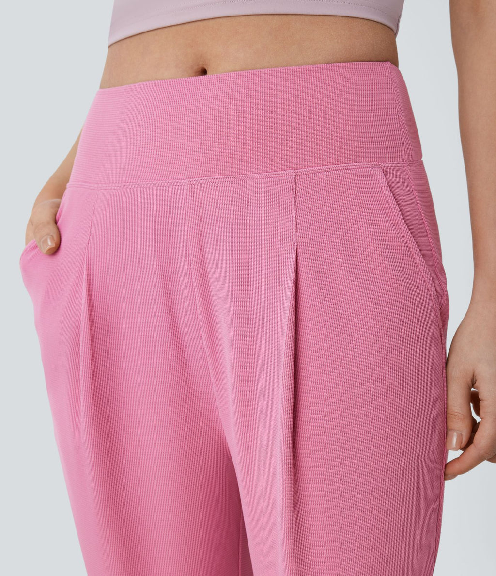 Pantalon de yoga droit en maille gaufrée, taille mi-haute, avec poche