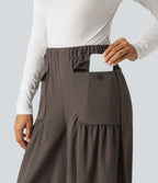 Jogging baggy taille haute effet lin froncé avec poches