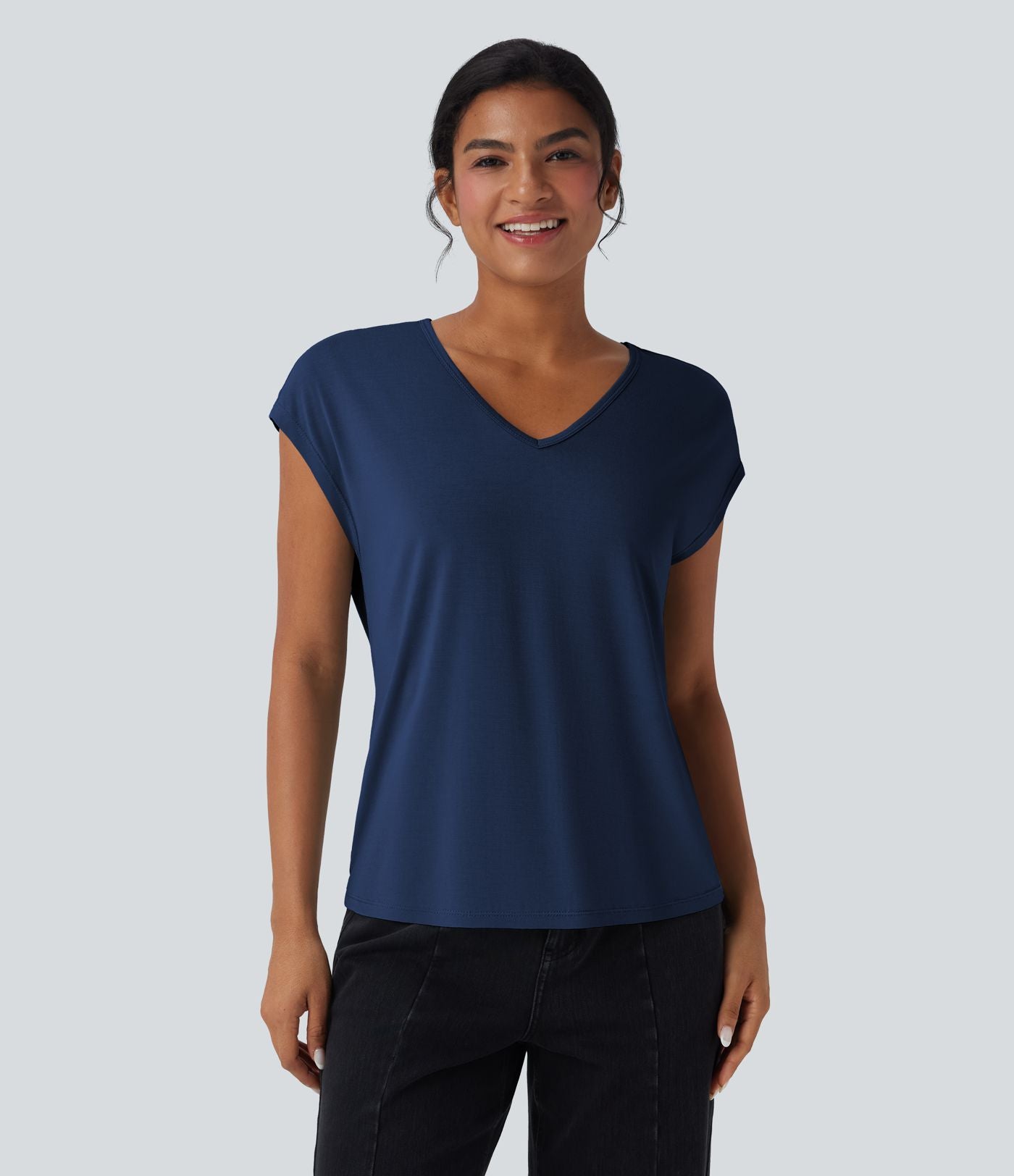 T-shirt casual col V manches courtes