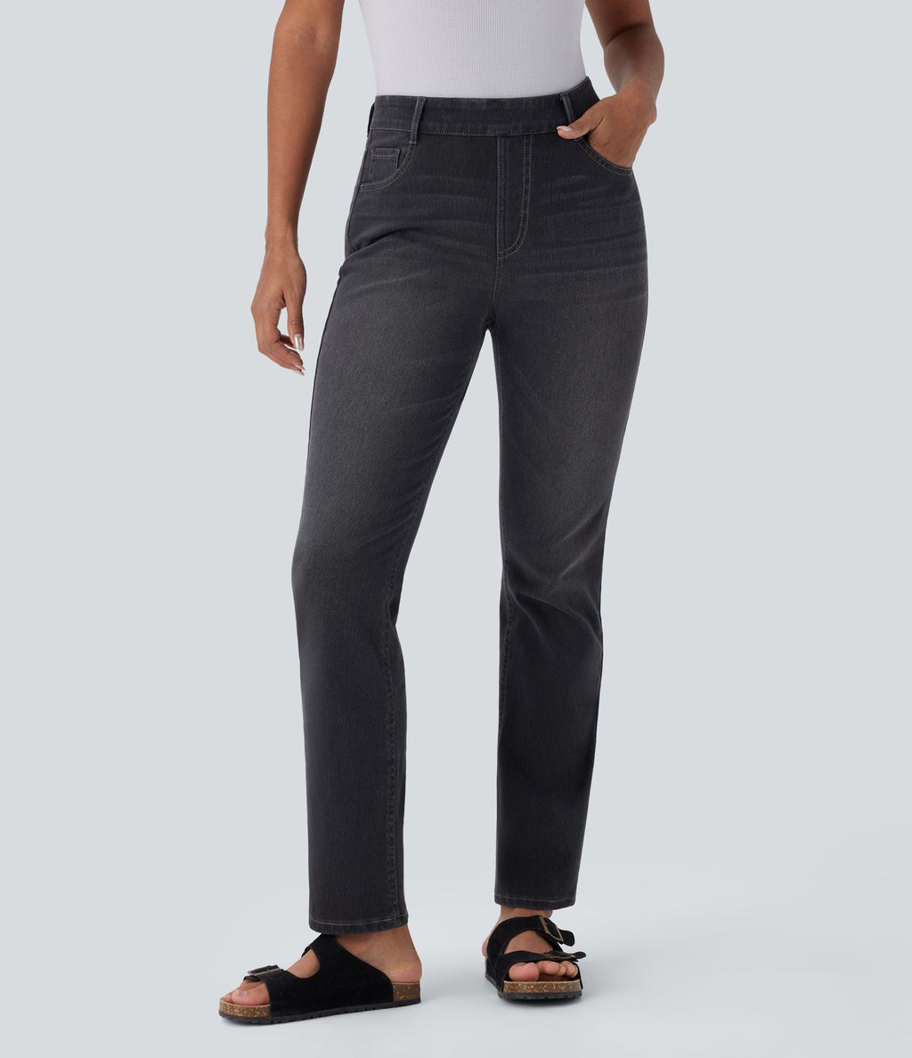 Halara Flex™ Jeans bootcut Casual Taille Haute Multiples Poches Lavés Élastiques et Tricotés Coupe