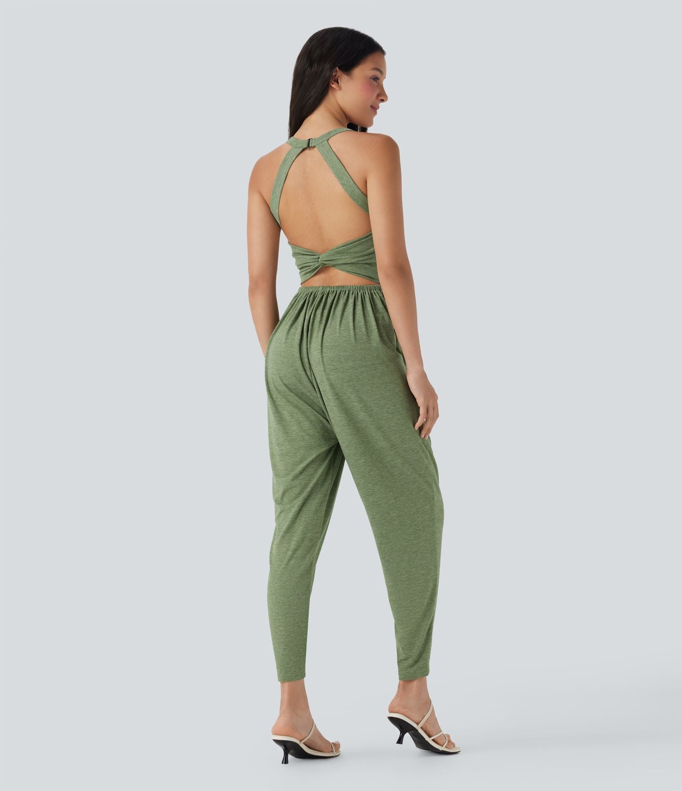 Combinaison sarouel décontractée dos nu torsadé avec brassière intégrée et poches - Édition Easy Peasy