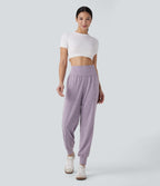 Pantalon jogging décontracté taille haute avec poches latérales