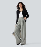 Pantalon tailleur ample taille haute à carreaux avec poches