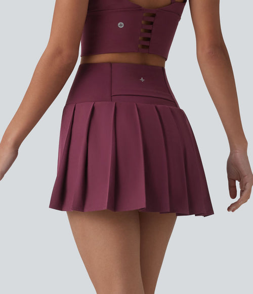 Breezeful™ Jupe de danse mini 2-en-1 croisée taille haute plissée ourlet asymétrique avec poches, séchage rapide