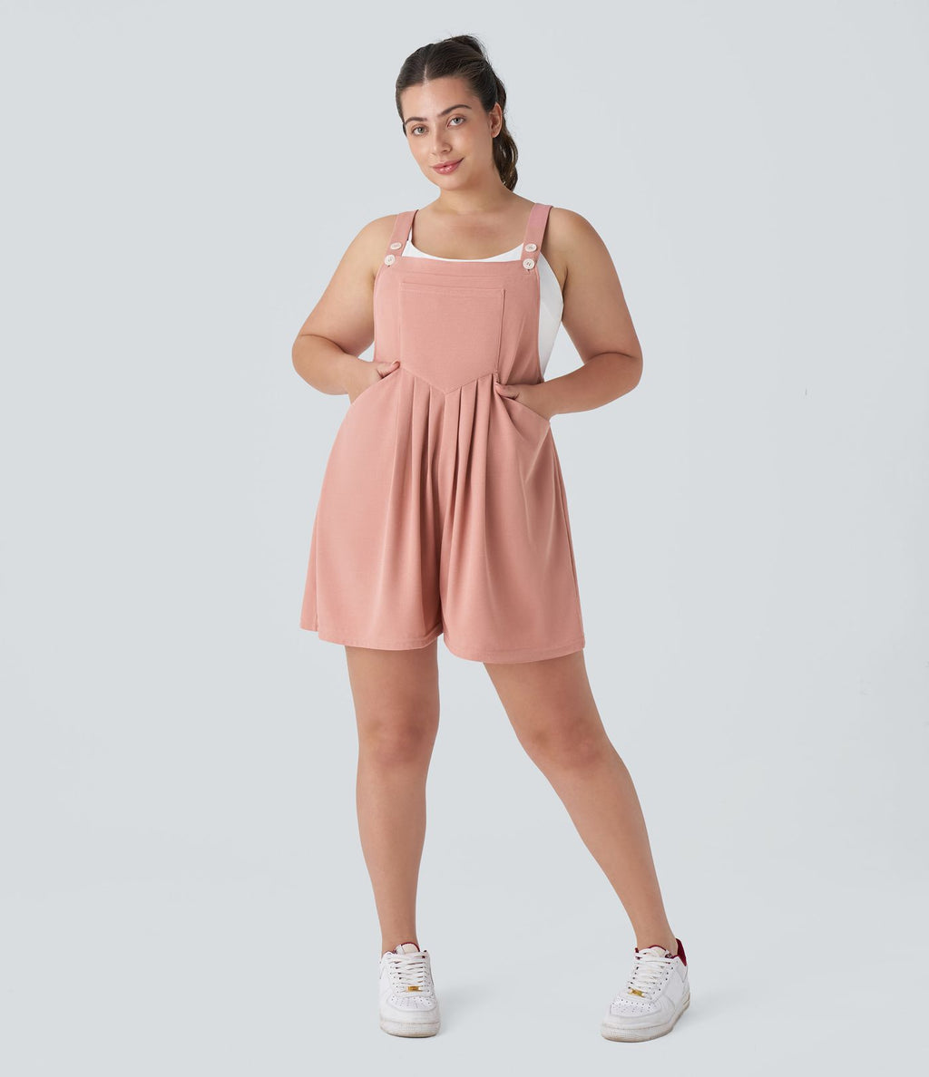 Salopette Casual en Gaufré avec Bretelles Réglables Boutons et Poches Multiples Grande Taille