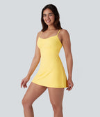 Softlyzero™ Robe-slip Sport 2-en-1 mini aérienne pour danse, effet fraîcheur, dos nu, laçage croisé et poches latérales