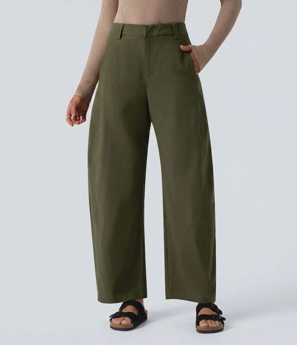 Pantalon tailleur barrel taille mi-haute avec poches