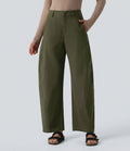 Pantalon tailleur barrel taille mi-haute avec poches