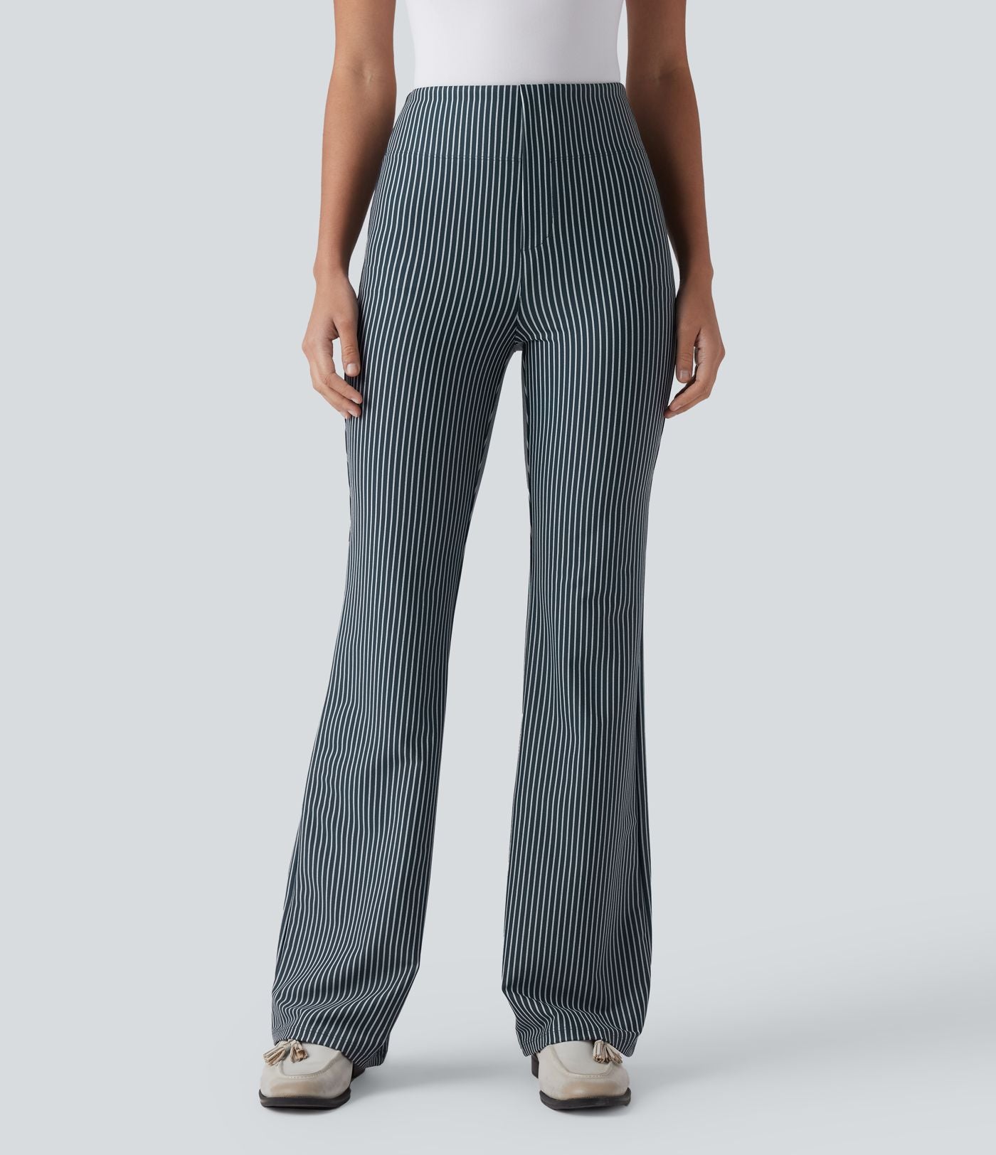 Pantalon de travail Halara Flex™ évasé à rayures, taille haute, avec poches
